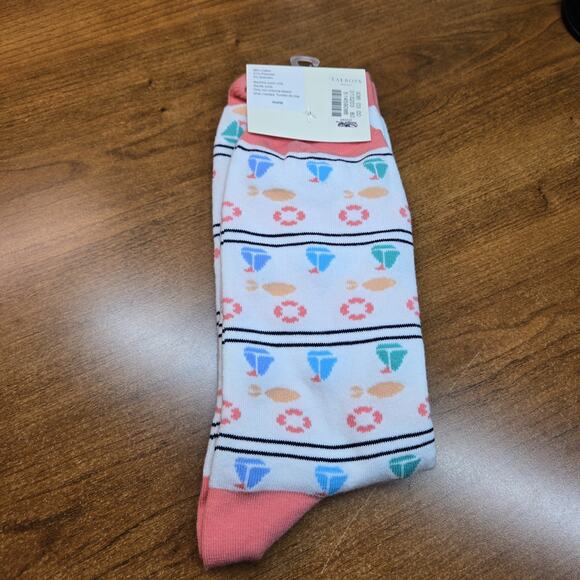 Talbots Woman Trouser Socks Sailboats Nautical Boat White Multicolor - Picture 3 of 5